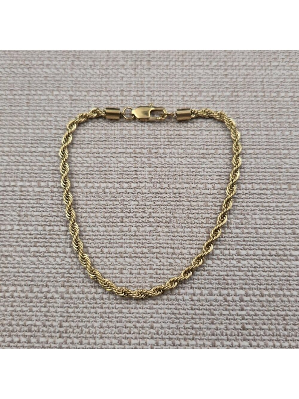 10 Inch Gold Over Stainless Steel Rope Chain Bracelet A7380